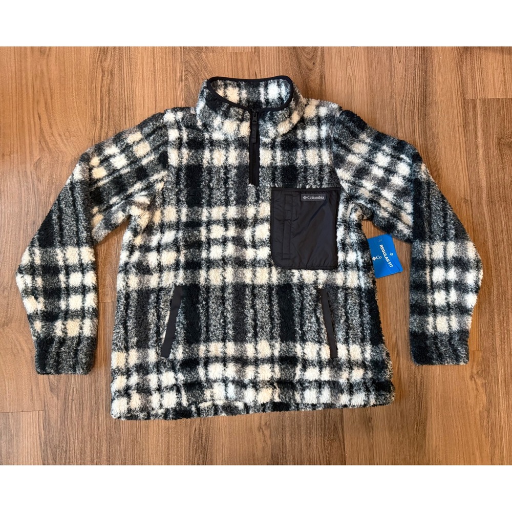 Columbia West Bend 1/4 Zip II Fleece Plaid Pullover Black White AL0537-013 L